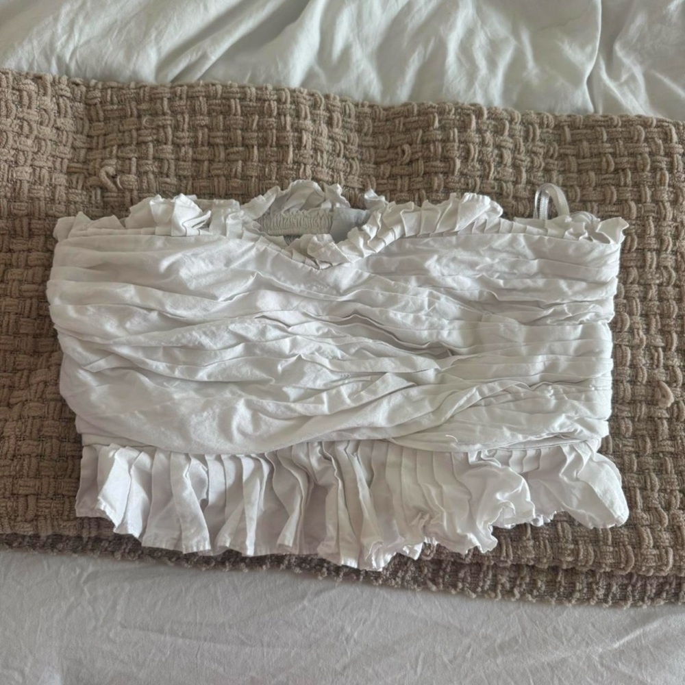 Anthropologie White Ruffled Smocked Crop Top